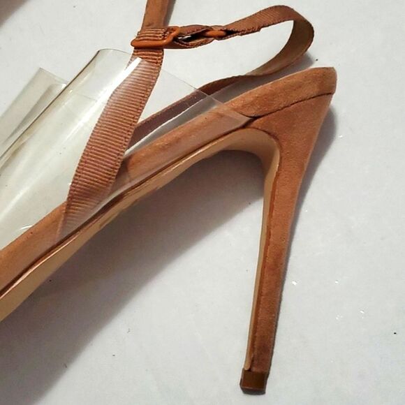 Fashion Nova Nude Toe Strap Clear Slingback Stiletto Heels - Picture 7 of 12